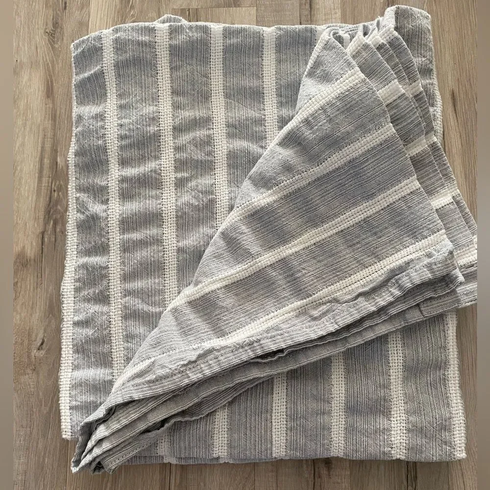 Threshold Blue-Gray and White Textured Woven Shower Curtain